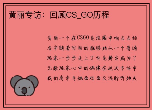 黄丽专访：回顾CS_GO历程